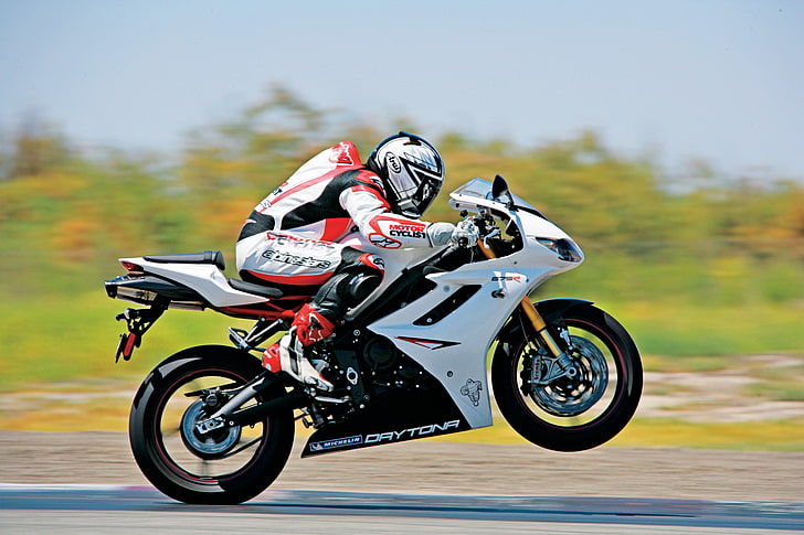 white sports bike, motorcyclist, motorcycle, speed, sports Race