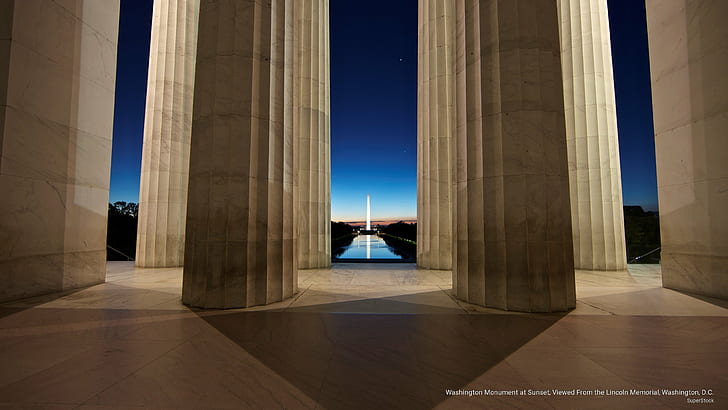Washington Monument at Sunset, Viewed From the Lincoln Memorial, Washington, D.C., HD wallpaper