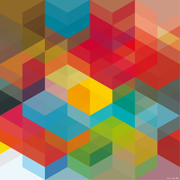 abstract, red, cyan, yellow, multi colored, pattern, geometric shape, HD wallpaper