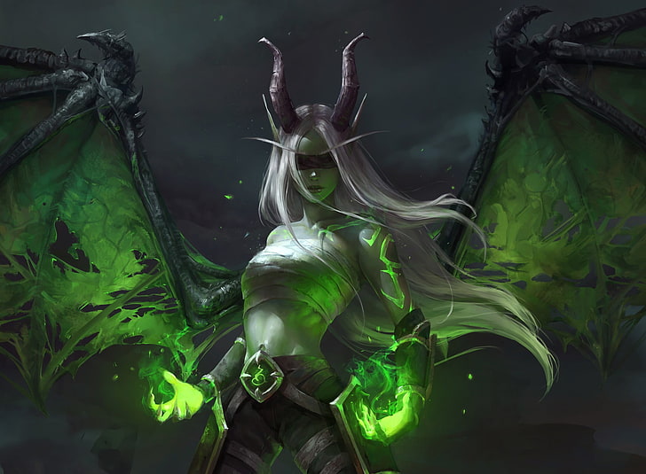 female demon digital wallpaper, magic, World of Warcraft, illidari, HD wallpaper