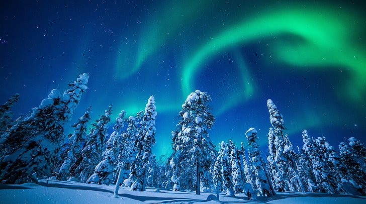 Landscape, Winter, Northern Lights, Finland, Seasons, Night, Aurora