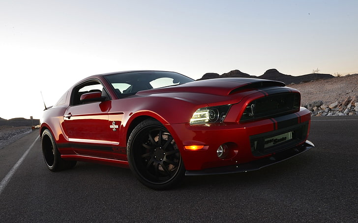 red Ford Mustang coupe, Shelby, Shelby GT500, Shelby GT500 Super Snake, HD wallpaper