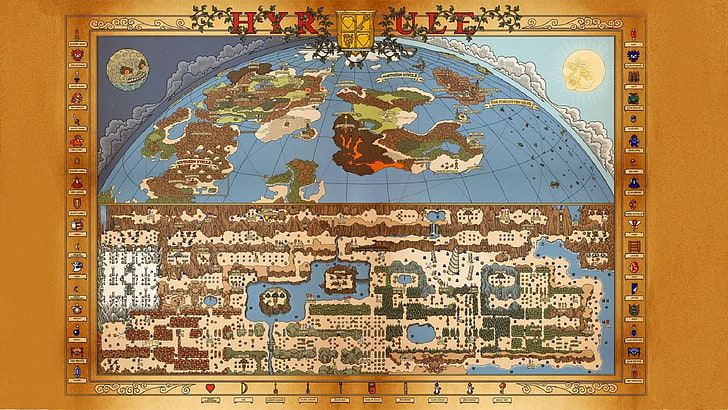 blue, brown, and white area rug, The Legend of Zelda, map, Hyrule, HD wallpaper