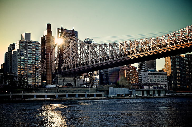 gray concrete bridge, the city, morning, megapolis, New York, HD wallpaper