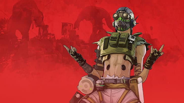 Octane(Apex Legends), Stimmies, green clothing, red background, HD wallpaper