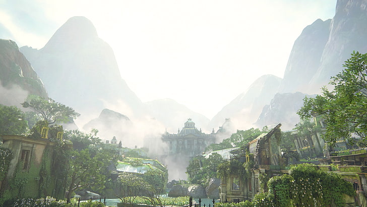 green leafed trees, Uncharted 4: A Thief's End, mountains, house, HD wallpaper