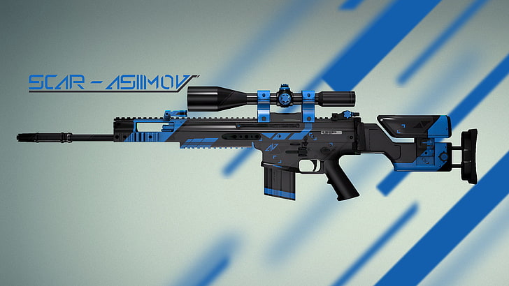 blue and black rifle with scar text overlay, Weapons, Gun, Valve, HD wallpaper