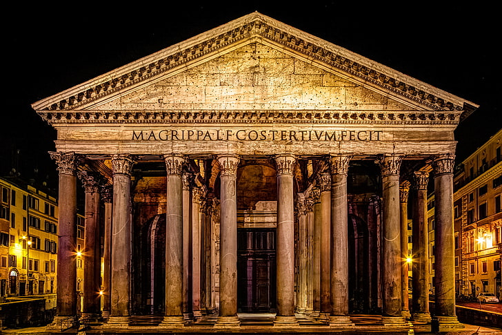 night, lights, Rome, Italy, Pantheon, HD wallpaper