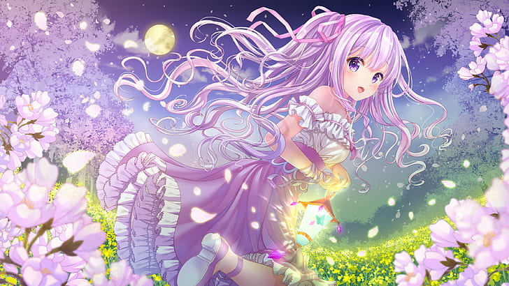 HD wallpaper: anime, anime girls, purple hair, flowers, purple eyes, dress  | Wallpaper Flare