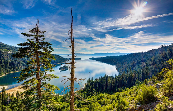 Lakes, Lake Tahoe, California, Forest, Horizon, Sky, USA