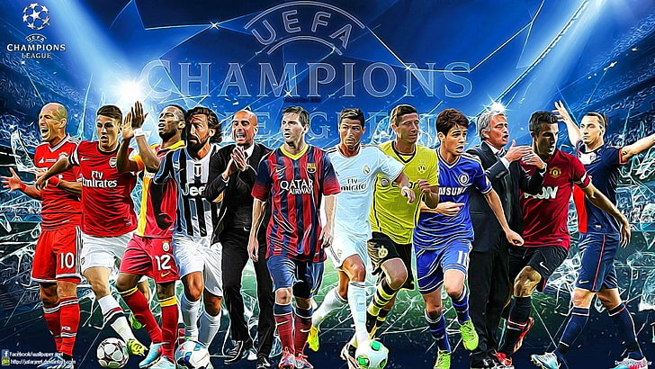 EUFA Champions poster, Soccer, UEFA Champions League, crowd, large group of people