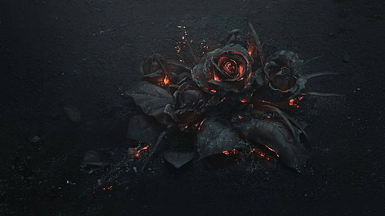 Hd Wallpaper Black Rose Illustration Ash Burning Abstract Dark Flowers Wallpaper Flare