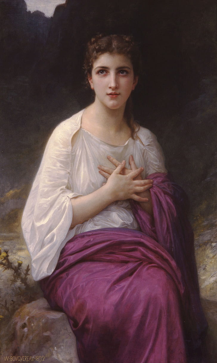 oil painting artwork william adolphe bouguereau, looking at camera
