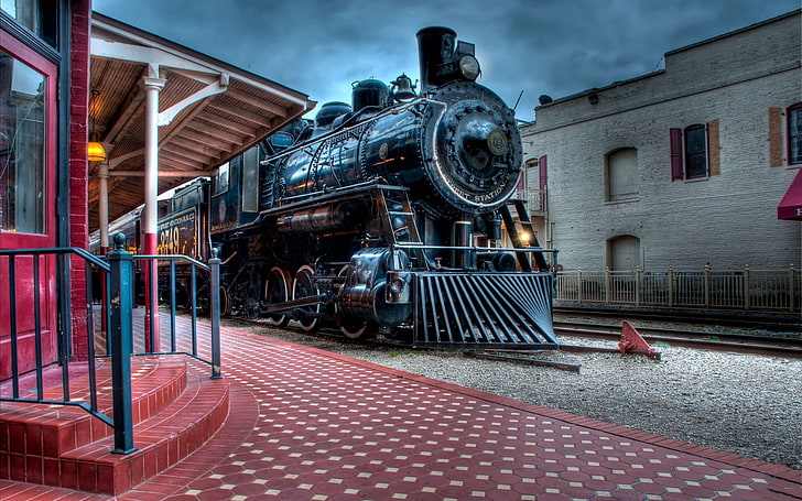 black coal train, steam locomotive, vintage, HDR, mode of transportation, HD wallpaper