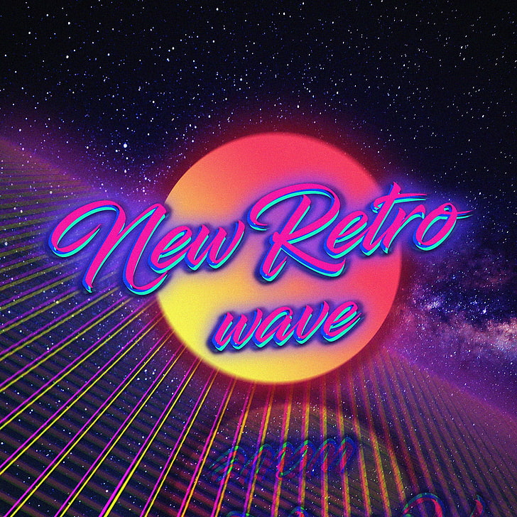 New Retro wave text, Retro style, 1980s, digital art, neon, vintage