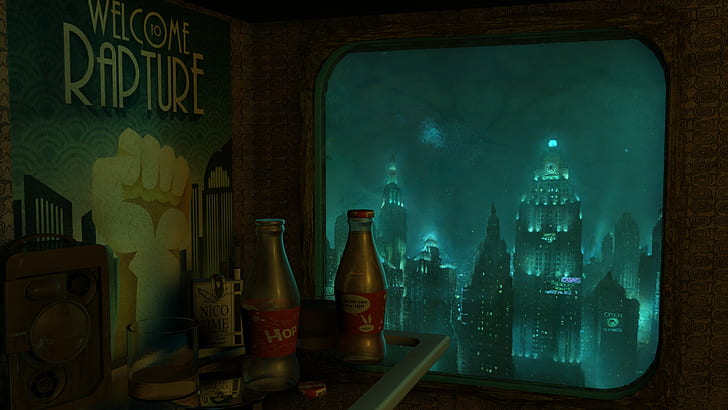 Bioshock Rapture Buildings Underwater Poster HD, video games, HD wallpaper