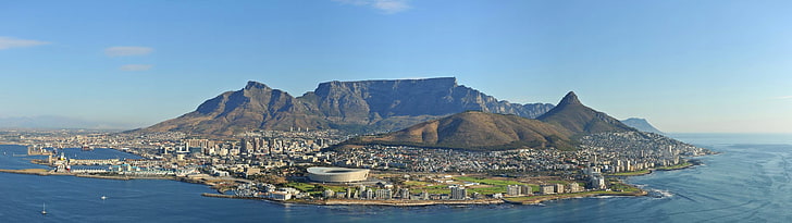 round gray stadium, Cape Town, South Africa, harbor, panoramas