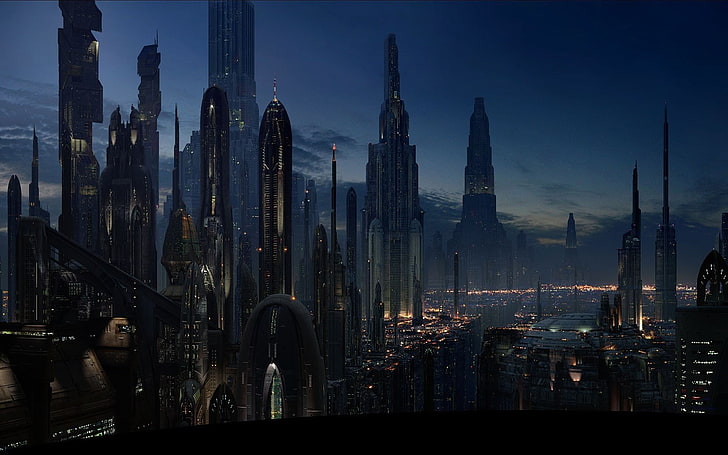 futuristic city, Star Wars, Coruscant, digital art, science fiction, HD wallpaper