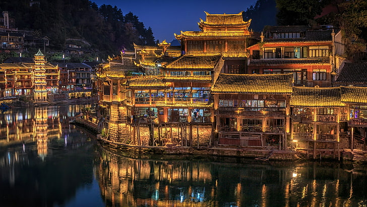 tourism, town, asia, china, hunan, fenghuang, phoenix ancient town, HD wallpaper