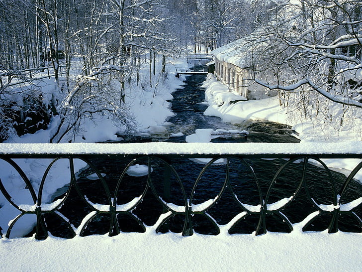 snow, creeks, winter, HD wallpaper