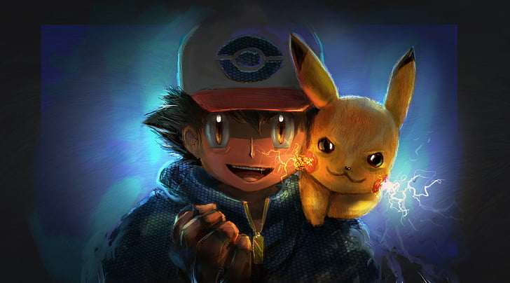 Pikachu and Ash illustration, Ash Ketchum, Pokémon, Artwork