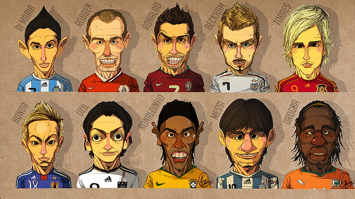 soccer player illustration, face, Honda, Ronaldo, Messi, Robben, HD wallpaper