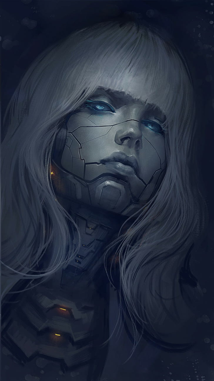 animated woman wallpaper, cyber, face, portrait, adult, one person