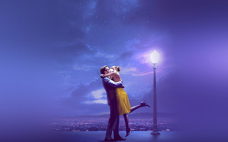 lalaland, film, kiss, blue, art, full length, standing, young adult