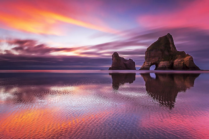 HD wallpaper: Earth, Sunset, Beach, Horizon, New Zealand, Ocean, Pink,  Purple | Wallpaper Flare