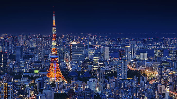 Tokyo, Tokyo Tower, cityscape, city lights, skyline, HD wallpaper