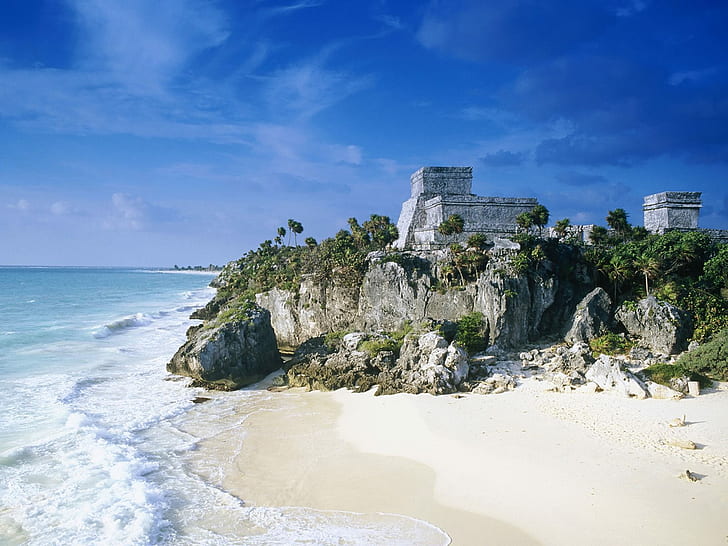 Mayan Ruins Tulum Mexico HD, green trees, world, travel, travel and world
