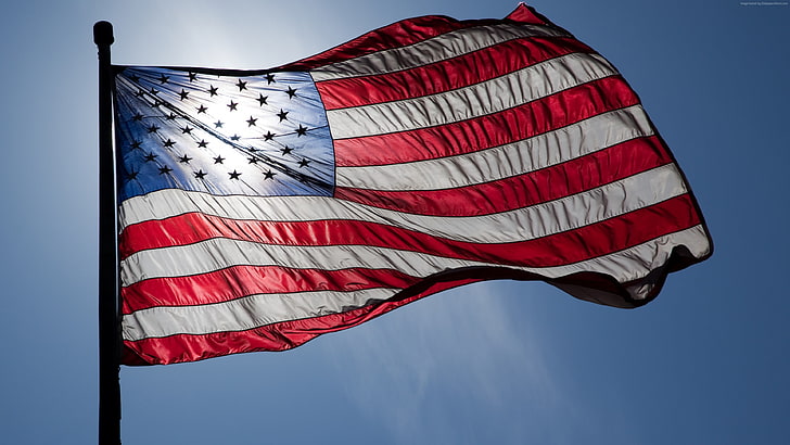 USA, flag, American flag, patriotic, patriotism, sky, striped, HD wallpaper