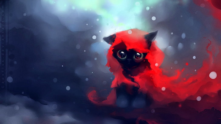 black and red animal digital illustration, anime, cat, Apofiss, HD wallpaper