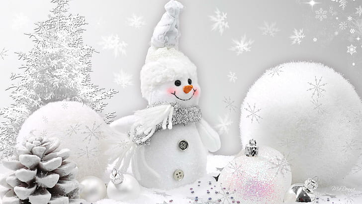 So Sweet Snowman, decorations, snowflakes, christmas, white, sparkle, HD wallpaper