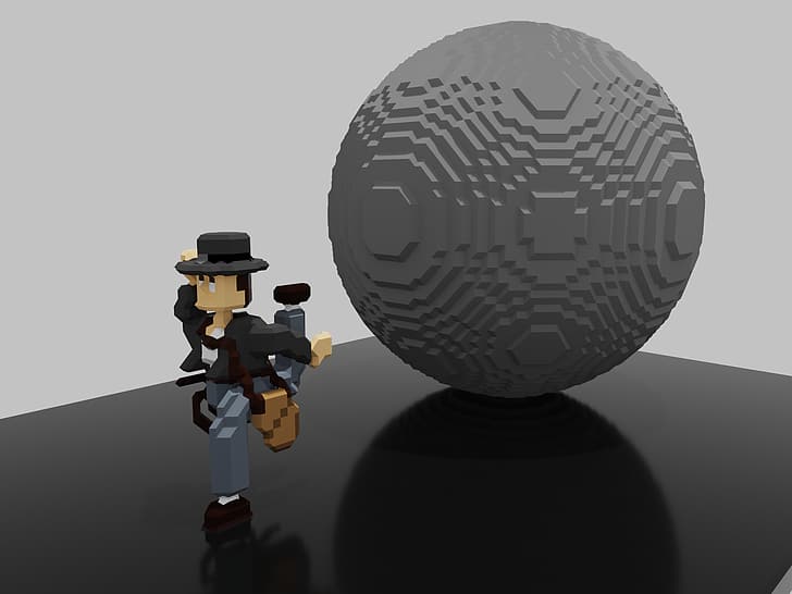 Indiana Jones, voxels, pixel art, low poly