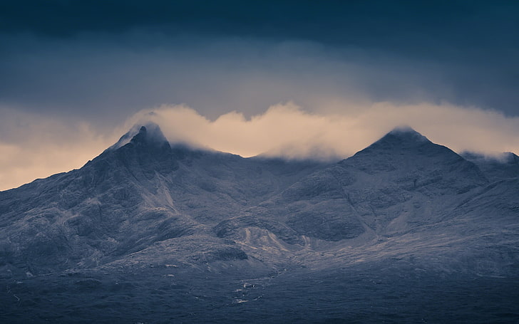 nature, landscape, mountains, mist, clouds, Skye, Scotland, HD wallpaper