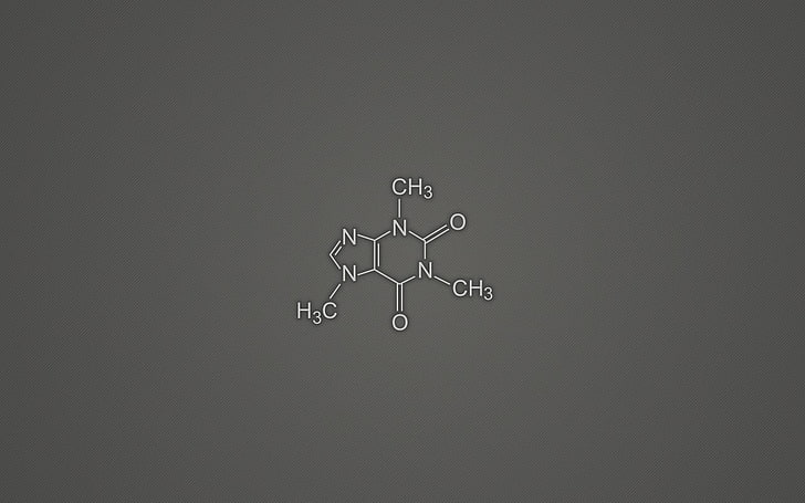 gray and white wallpaper, caffeine, chemistry, science, minimalism