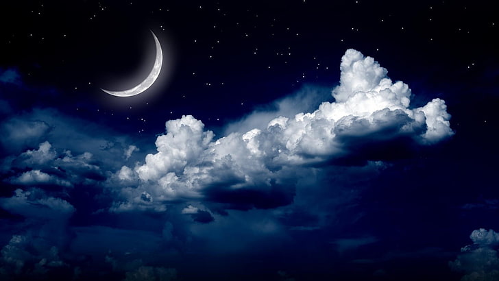 nature, moonlight, clouds, stars, starry night, night sky, moonlit, HD wallpaper