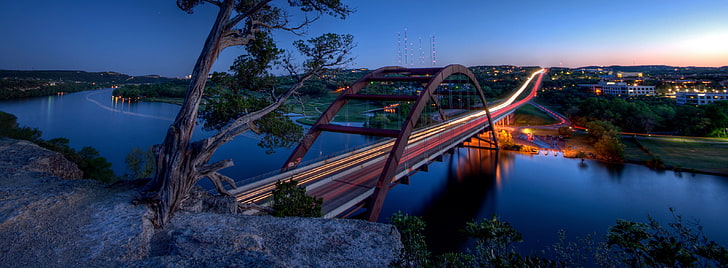 Pennybacker Bridge, Austin, brown suspension bridge, United States