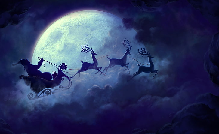 Santa In His Sleigh, Santa Clause riding in sleigh wallpaper