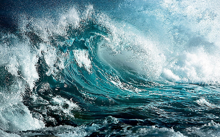 ocean waves illustration, sea, storm, art, colors, blue, nature