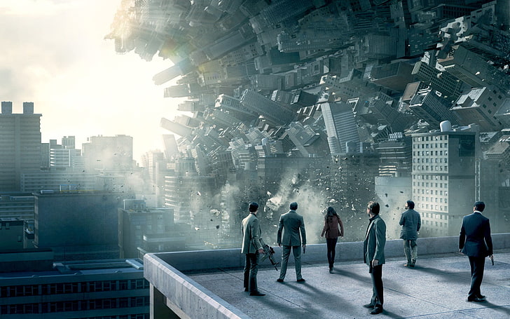 group of people on rooftop poster, Inception, fantasy art, movies, HD wallpaper