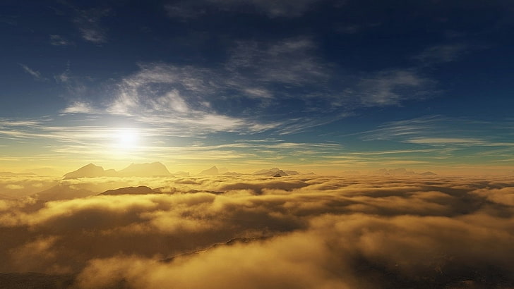 birds eye photo of clouds, landscape, sunset, skyscape, mountains, HD wallpaper