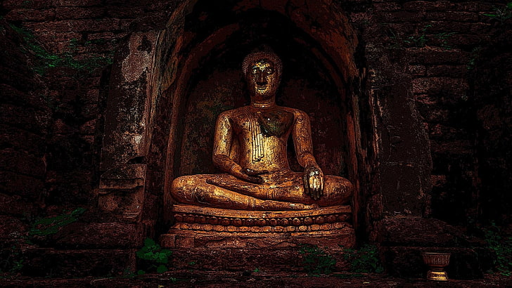 gautama buddha, statue, ancient history, carving, buddhist, HD wallpaper