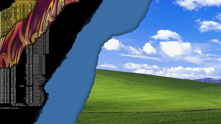 command prompt application, Windows XP, technology, sky, field, HD wallpaper