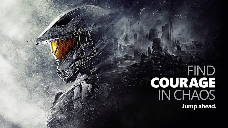 find courage in chaos text overlay, Xbox One, Microsoft, Halo