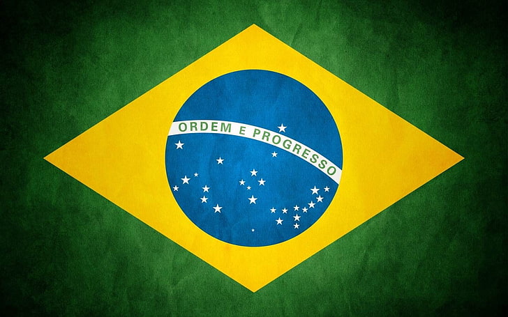 Brazil, flag, yellow, blue, communication, no people, close-up, HD wallpaper