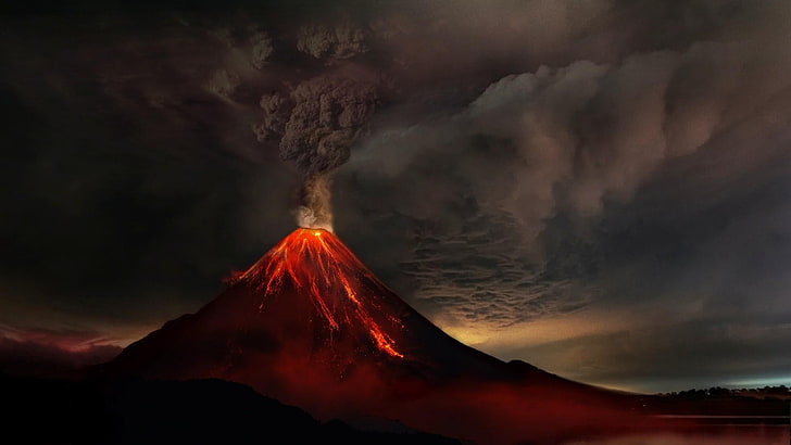 volcanic eruptions, volcano, volcanic landform, sky, geological phenomenon, HD wallpaper