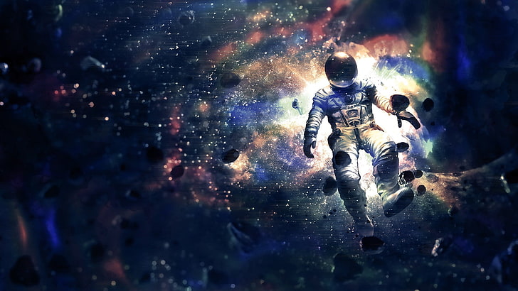 astronaut on space wallpaper, LSD, drugs, front view, nature, HD wallpaper