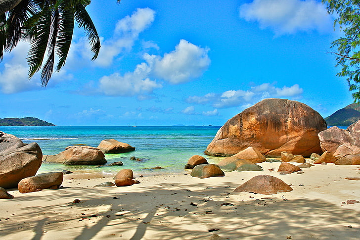 brown stones, nature, the ocean, stay, relax, Seychelles, exotic